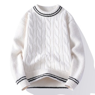 欧洲站麻花毛衣男冬季 青少年潮牌加厚线衣初中高中学生内搭针织打