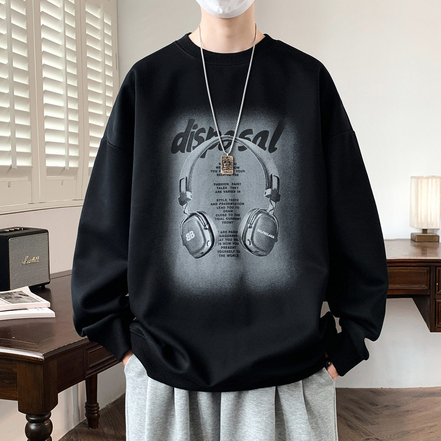 德国款圆领卫衣男孩青少年潮流帅气长袖t恤初中高中学生大童上衣