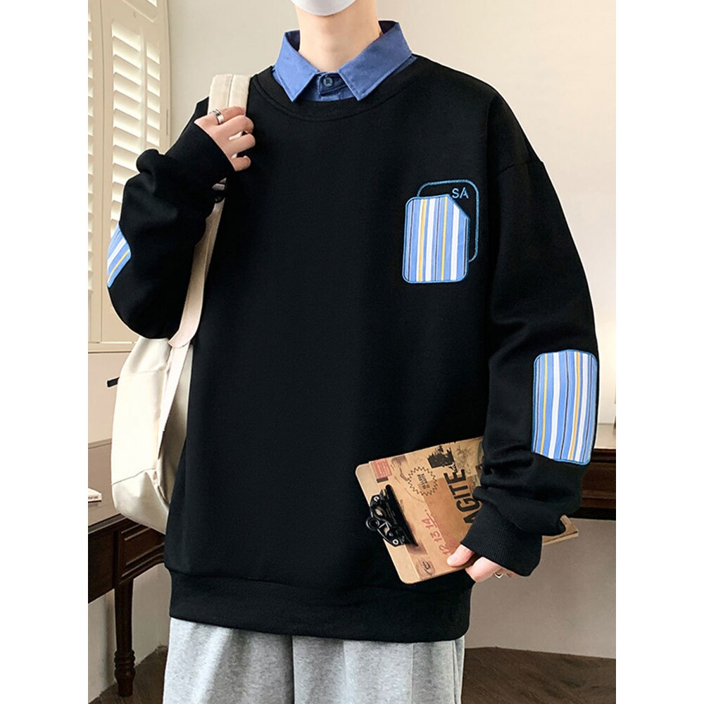 德国季青少年卫衣男孩-岁初中学生长袖t恤大童假两件上衣