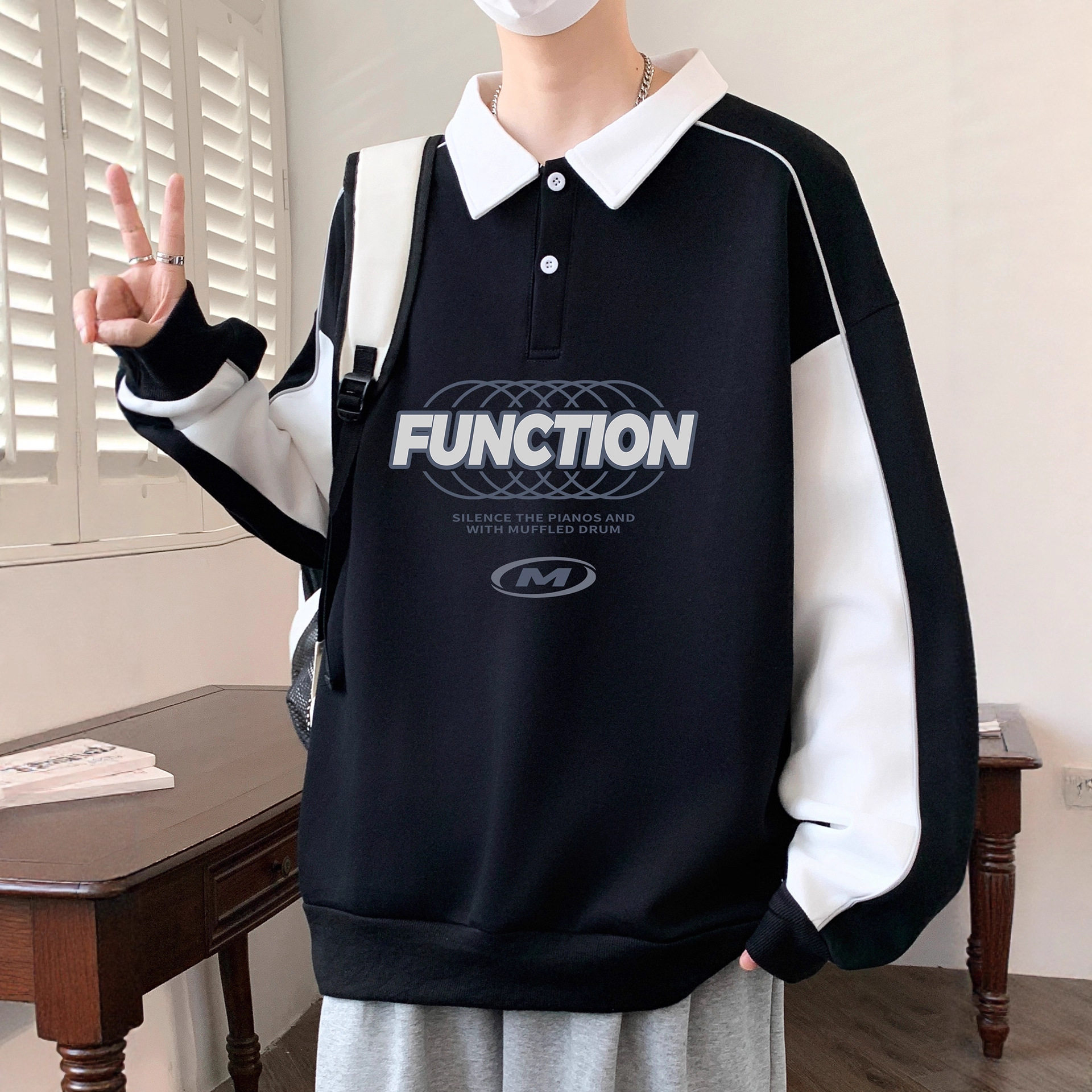 德国冬季翻领卫衣男孩高中初中学生长袖t恤青少年大童polo衫上衣