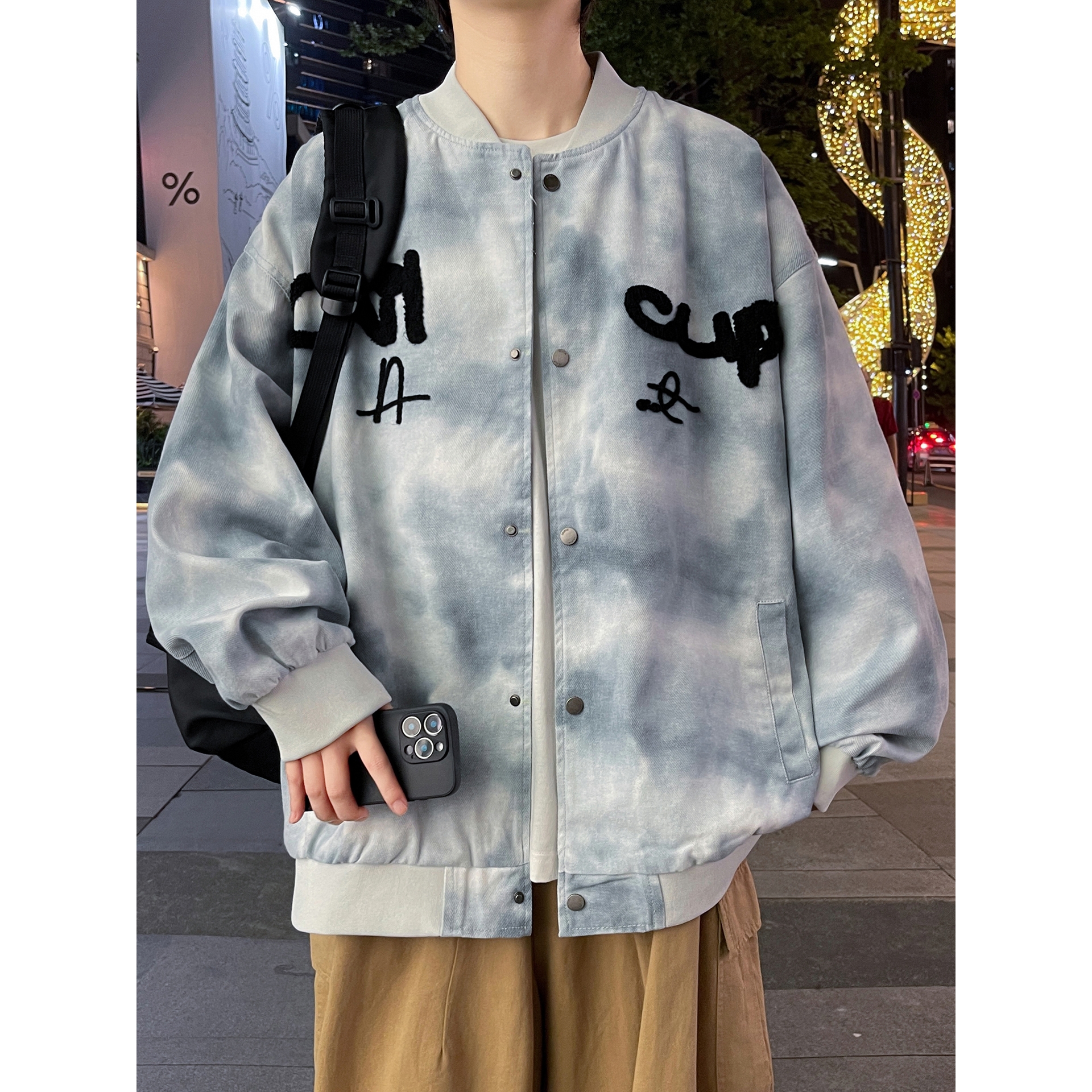 时尚个性青少年季牛仔外套男初中高中学生潮牌夹克大童男装帅气棒