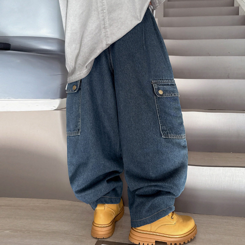 德国男童季工装阔腿牛仔裤中大童韩式百搭宽松儿童直筒长裤子