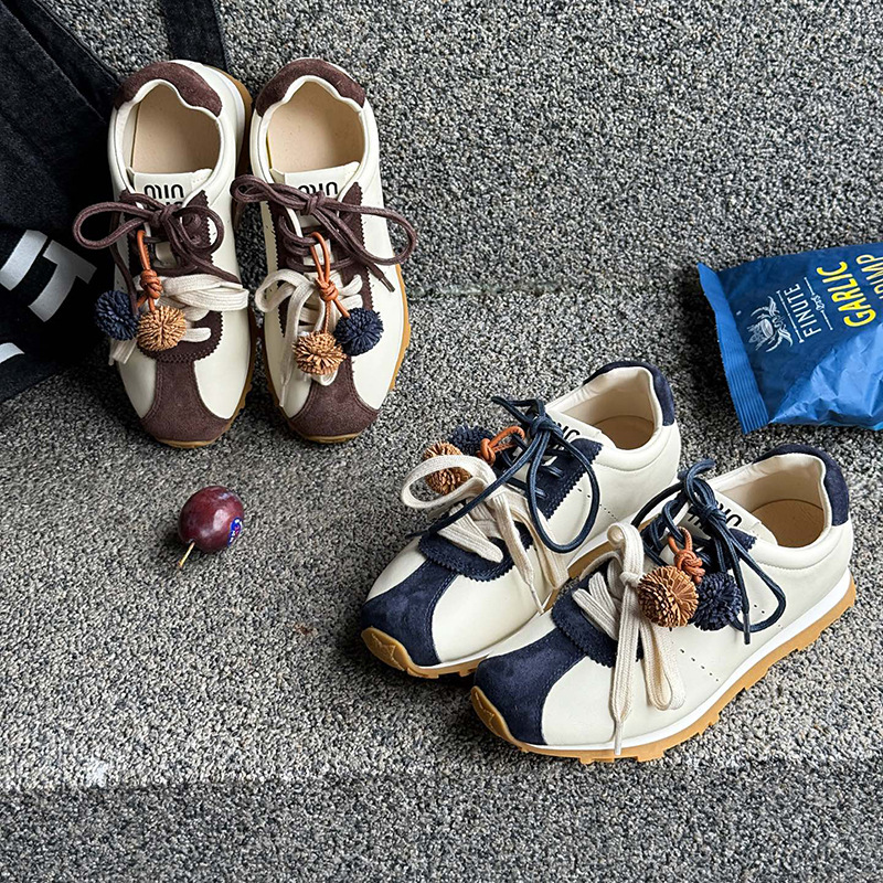 潮流新品真皮德训鞋女复古拼色平底舒适阿甘鞋女潮流百搭休闲运动