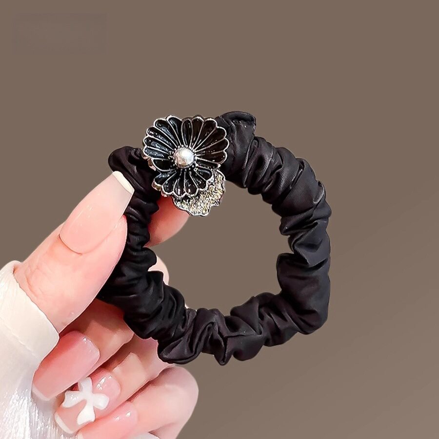 撤柜韩版发饰马尾扎头满钻花朵发圈弹力绒布皮筋头花发绳大肠发圈