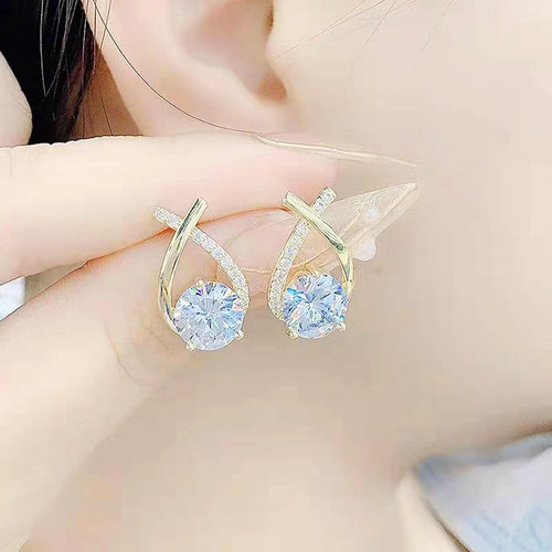撤柜新款简约气质交叉锆石耳钉小巧精致时尚爆款耳环女高级感耳饰