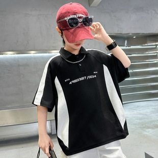 2025新款 新品 短袖 潮流男童夏季 大儿童帅气宽松运动休闲 拼色POLO衫