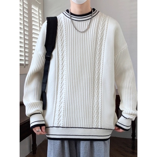 欧洲站冬季 打底 青少年纯色毛衣男孩初高中学生帅气加厚线衣服男装