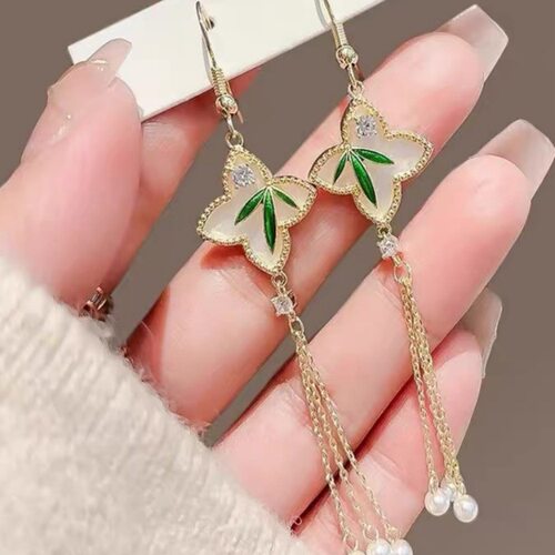 撤柜新中式珍珠流苏时尚耳环女复古中国风耳坠汉服古装配饰百搭潮