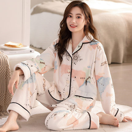 新品优选月子服冬季珊瑚绒睡衣加绒加厚孕妇哺乳喂奶产后法兰绒女