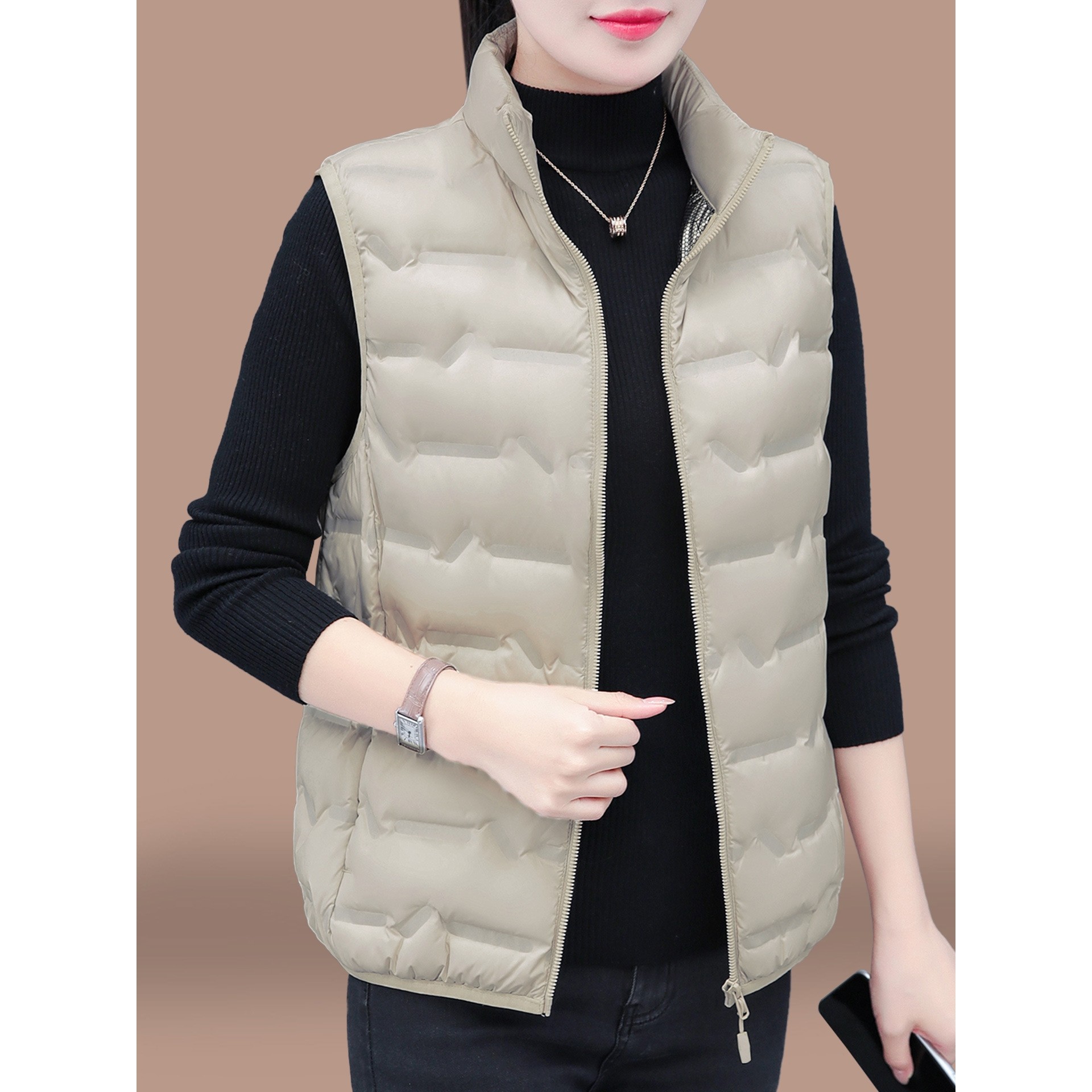 欧洲站立领轻薄羽绒马甲女短款冬季新款中年妈妈外穿白鸭绒保暖背,男装,羽绒马甲,淘宝优惠券,粉丝福利购,淘宝优惠卷