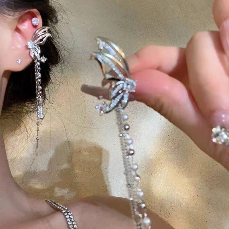 撤柜超仙气质长款蝴蝶流苏仙女无耳洞耳夹小众气质高级感甜酷百搭
