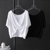 大码 新款 300斤宽松休闲交叉纽结上衣 T恤女夏季 小心机性感露背短袖