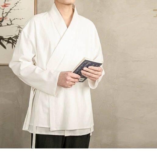 中式改良斜襟汉服男女宽松大码青年德绒长袖外套中国风禅修服上衣