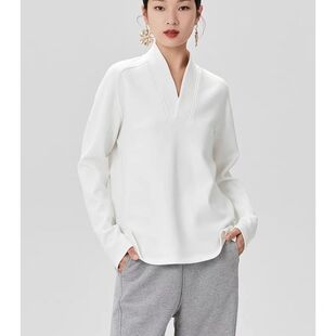 新中式交领德绒长袖秋冬季v领简约通勤休闲打底内搭上衣大码300斤