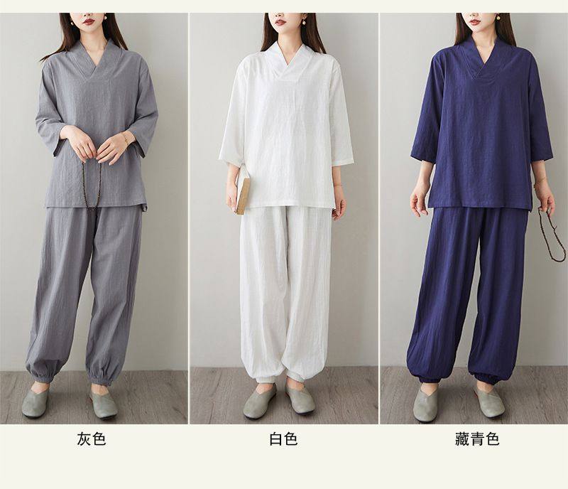 居士服宽松禅意茶服养生禅修服两件套装中国风春秋季汉服中式大码