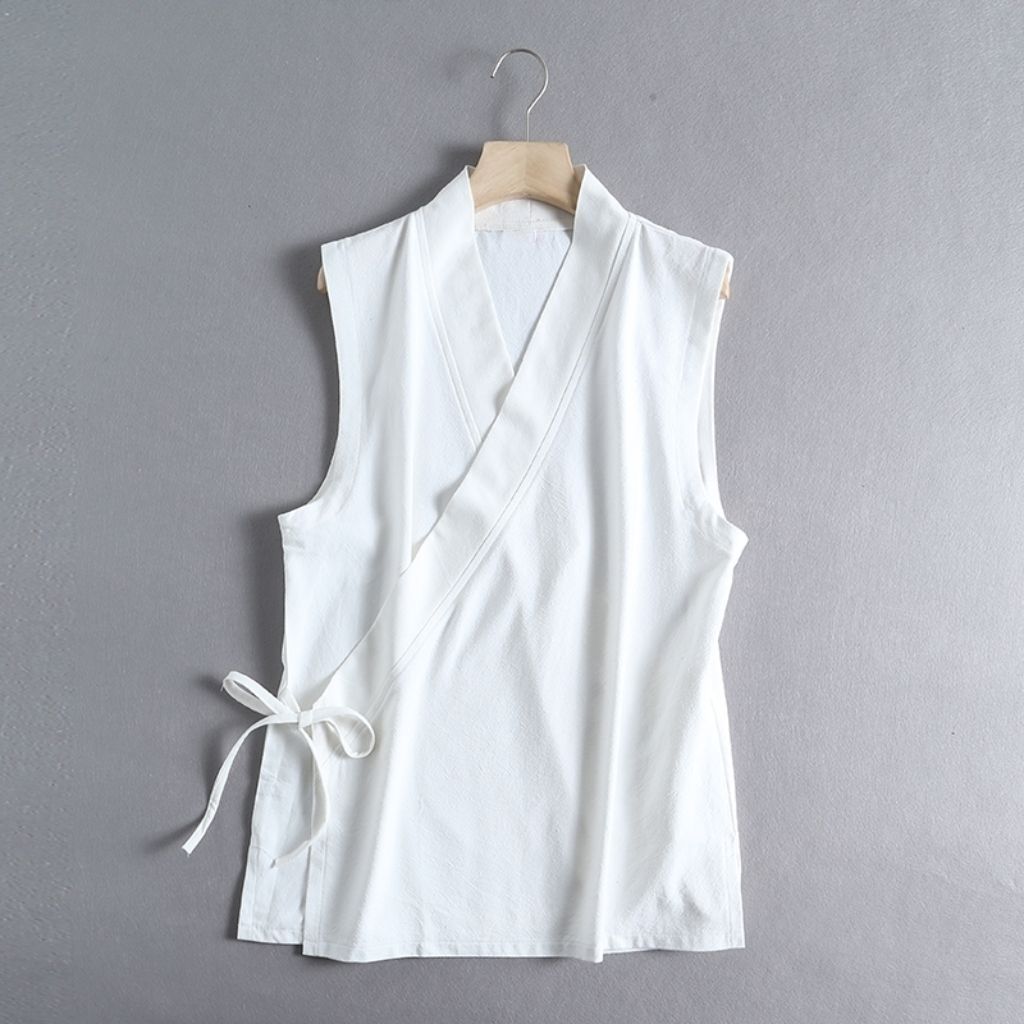 一片式系带交领日常改良汉服茶禅服马甲上衣背心无袖薄大码300斤