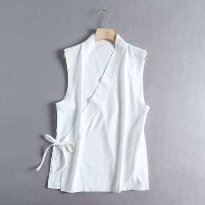 一片式系带交领日常改良汉服茶禅服马甲上衣背心无袖薄大码300斤