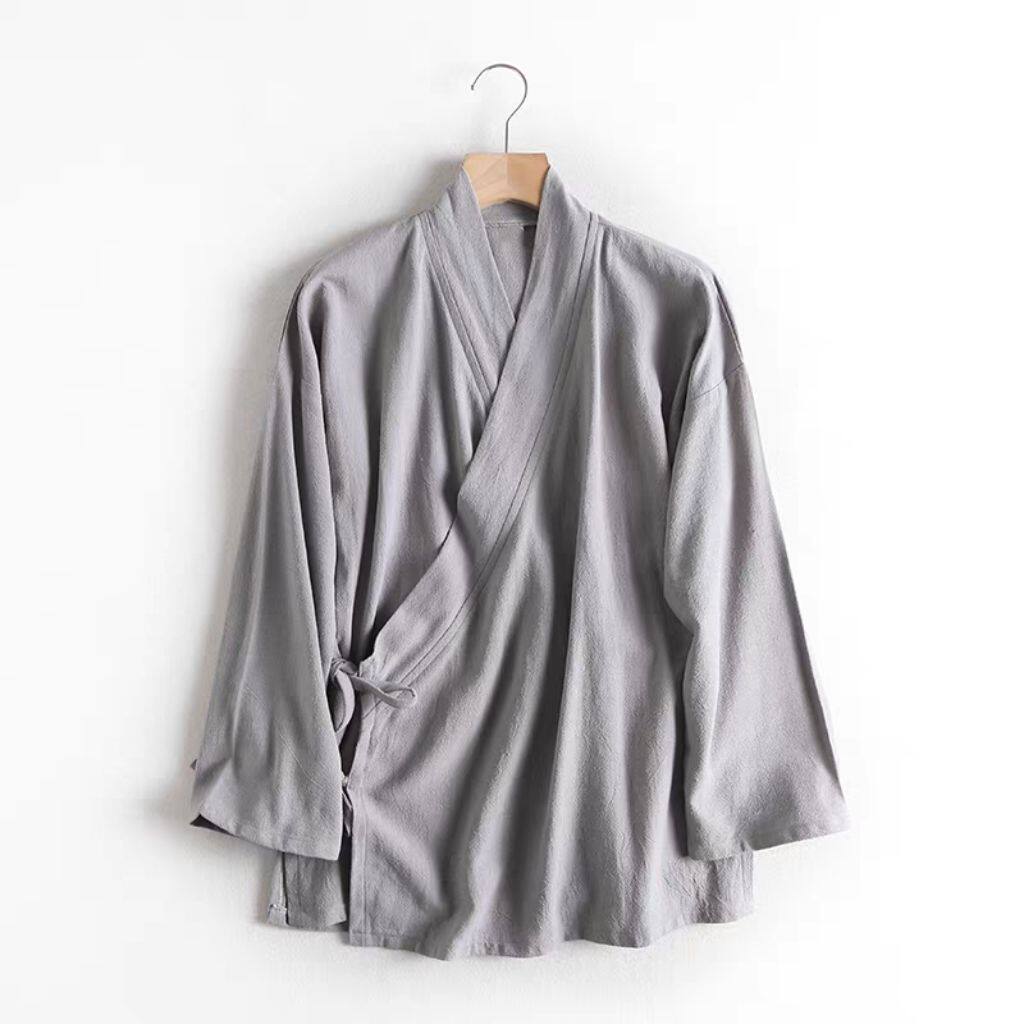 唐装一片式系带交领斜襟男女新中式汉服禅茶服长袖上衣大码300斤