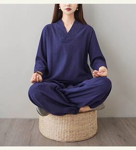 禅意佛系男女装修行衣服打坐禅修服套装拜佛素衣春秋款居士服大码