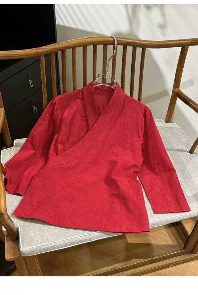 秋冬季禅意德绒长袖男女士交领汉服上衣文艺复古新中式打底衫大码