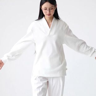 中式国风交领套头长袖汉元素德绒保暖宽松秋冬季大码300斤V领上衣