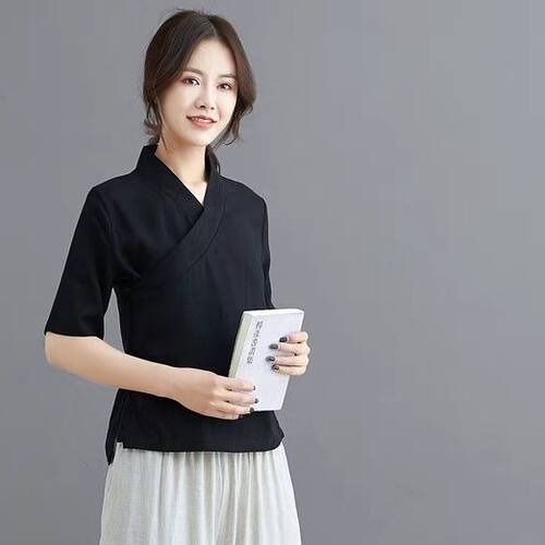 大码300斤唐装女夏旗袍上衣中国风中式茶服禅意文艺显瘦改良汉服