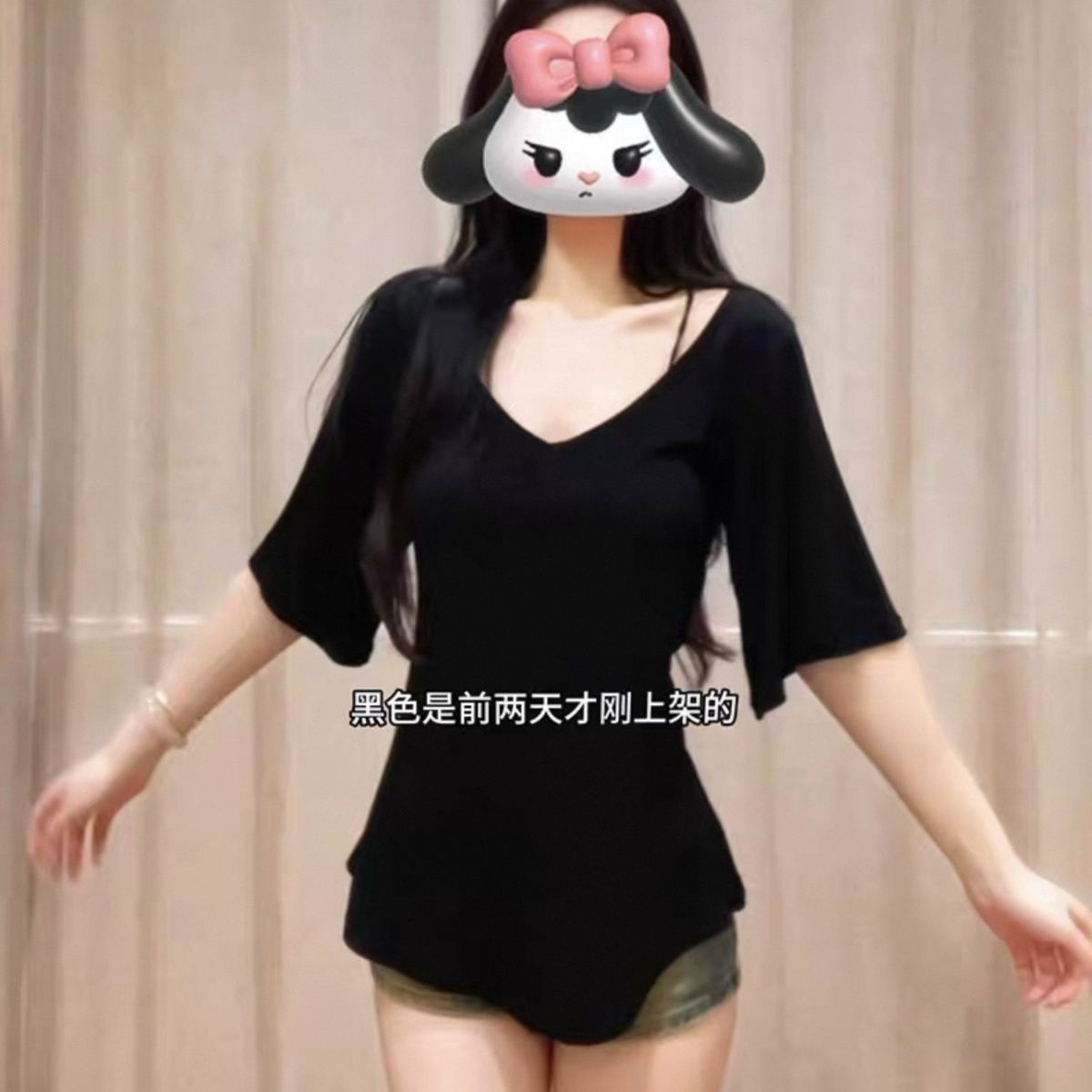 韩版简约V领短袖T恤女装夏季性感宽松显瘦百搭休闲上衣大码300斤