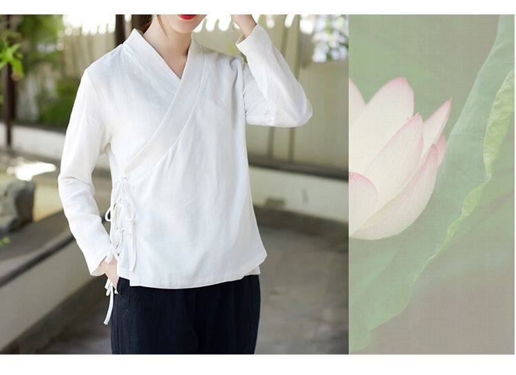 中式复古汉服系带秋冬文艺范女装中国风茶服德绒长袖上衣衬衫大码