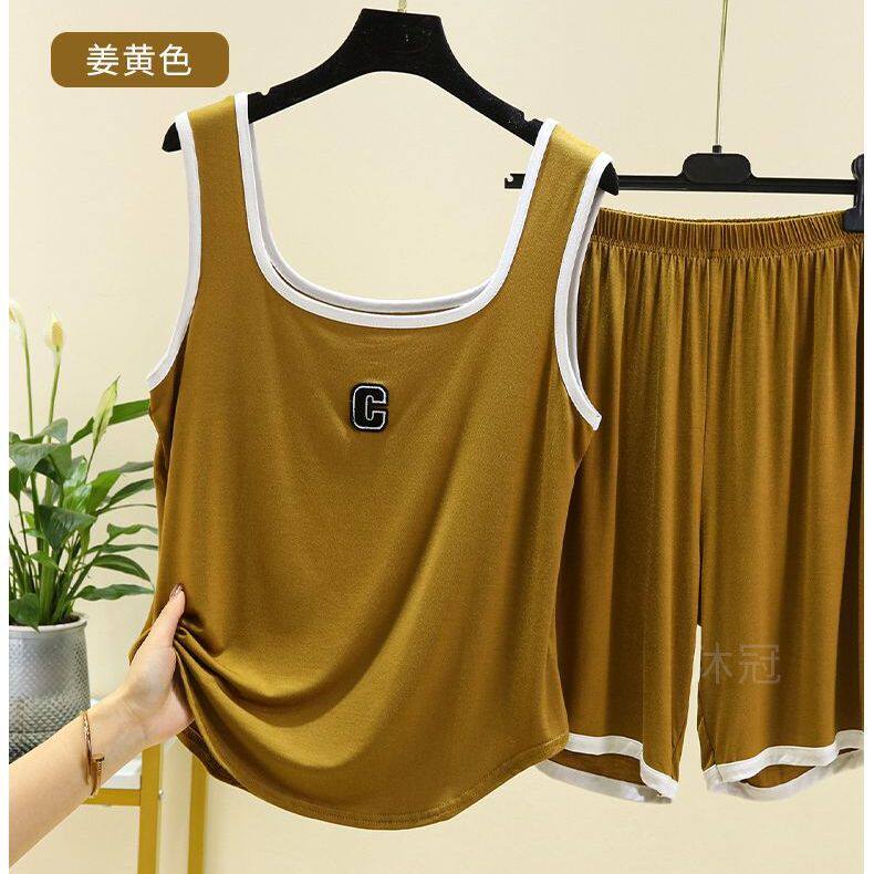 大码300斤背心短裤套装女夏季新款运动宽松睡衣冰丝吊带家居服薄