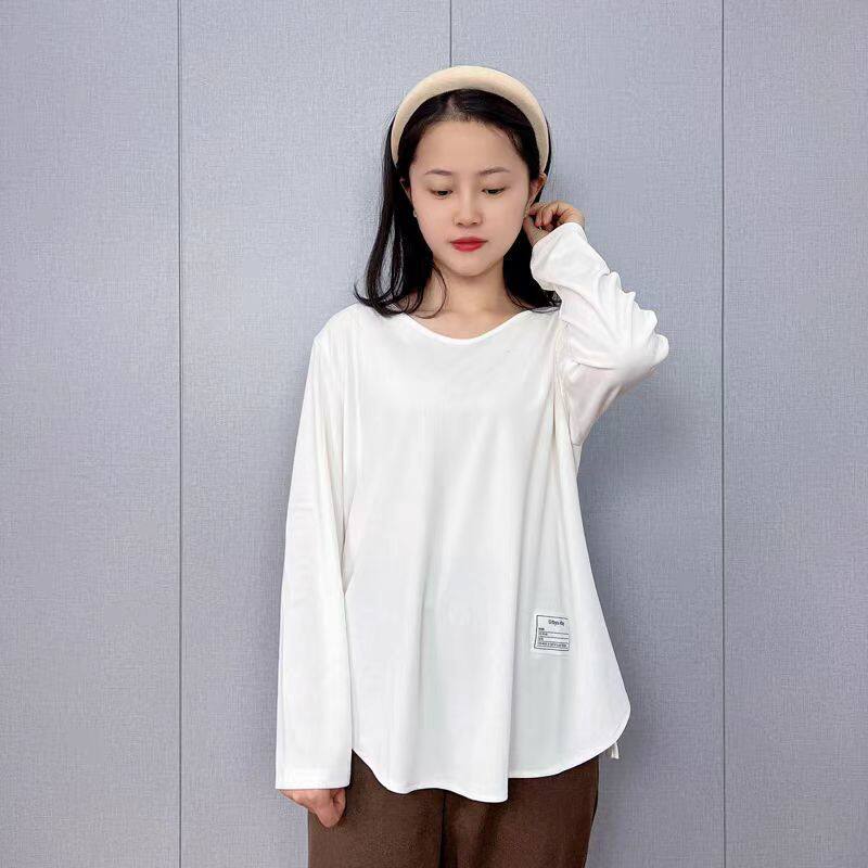 胖mm大码300斤打底衫女春秋季休闲宽松上衣显瘦遮肚长袖中长款T恤