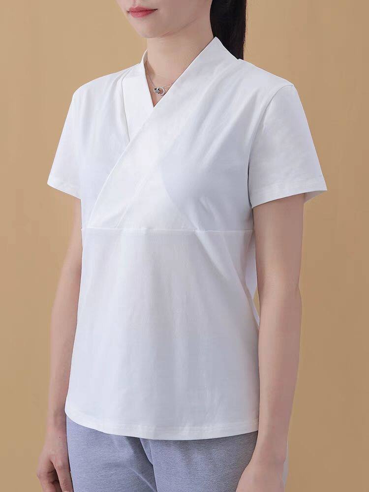改良汉服交领短袖女轻国风中式打底衫夏季大码300斤唐装内搭上衣