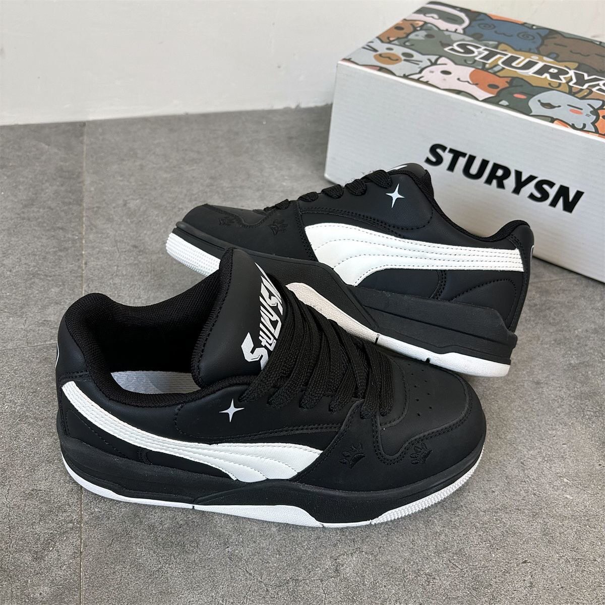 原创黑白色厚底面包鞋男鞋2026春季新款青春潮流小众情侣休闲板鞋