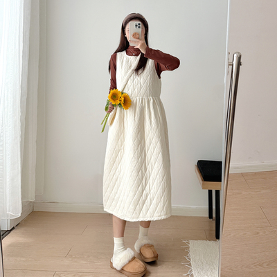 孕妇套装冬装连衣裙2025秋冬新款小个子宽松遮肚夹棉背心裙两件套