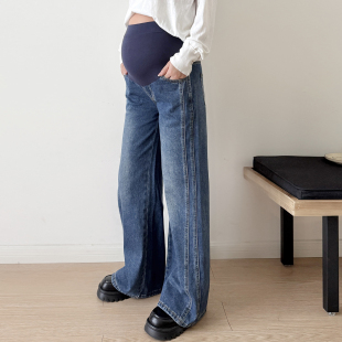 2025秋装 不勒肚子阔腿裤 新款 春秋款 子 高腰托腹外穿长裤 孕妇牛仔裤