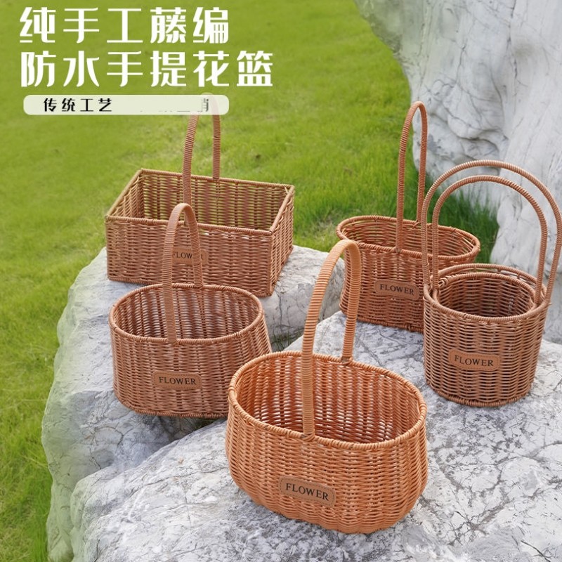 插花道具婚礼编织田园风系列藤编手提篮子手工编织花篮手提包野餐