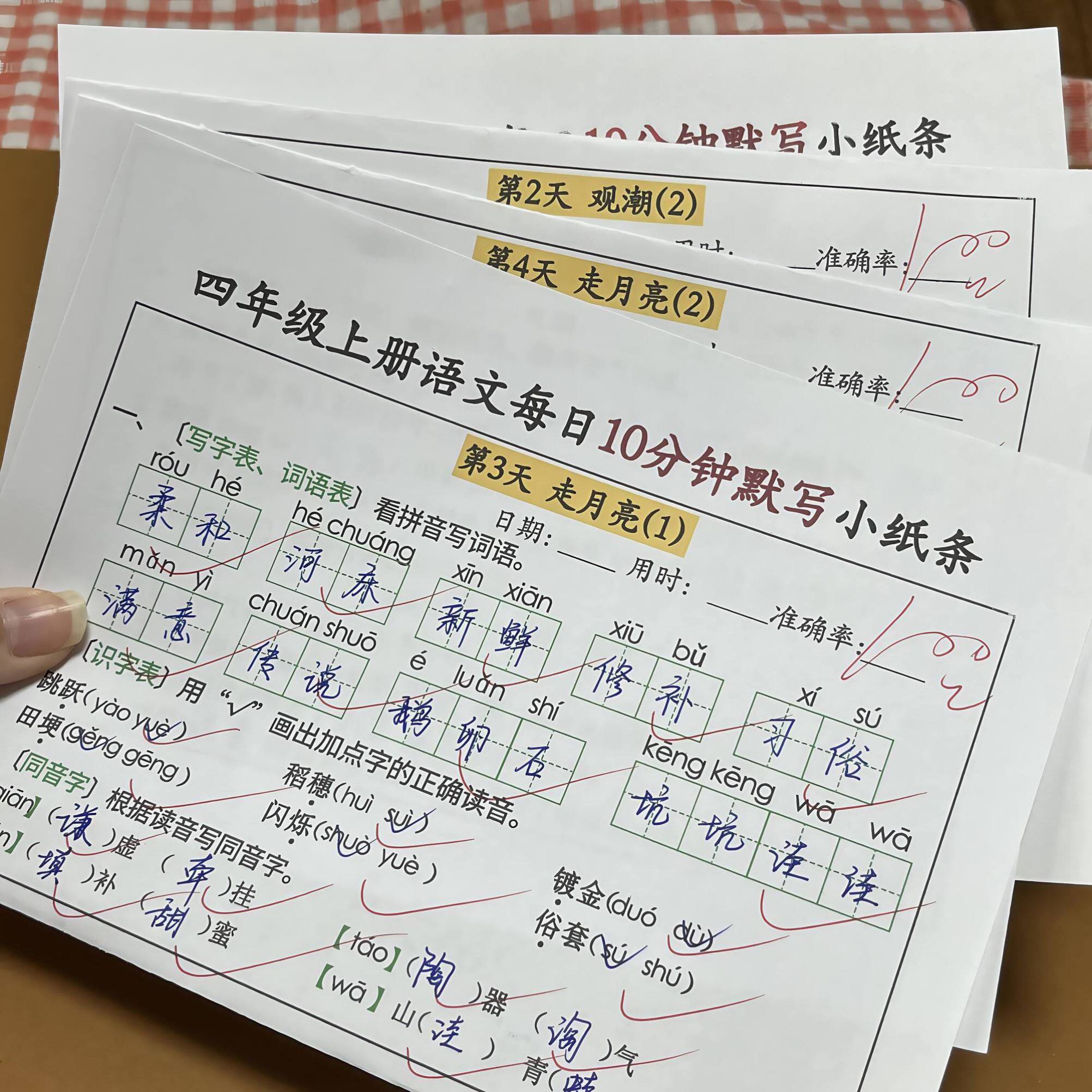 一二三四五六年级上册语文数学每日课本同步计算词语默写练习纸条