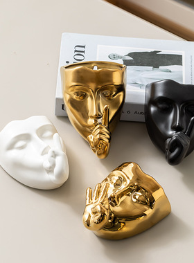 陶瓷跨境抽象家居摆件壁挂工艺品人脸花器轻奢客厅脸谱花瓶装饰品