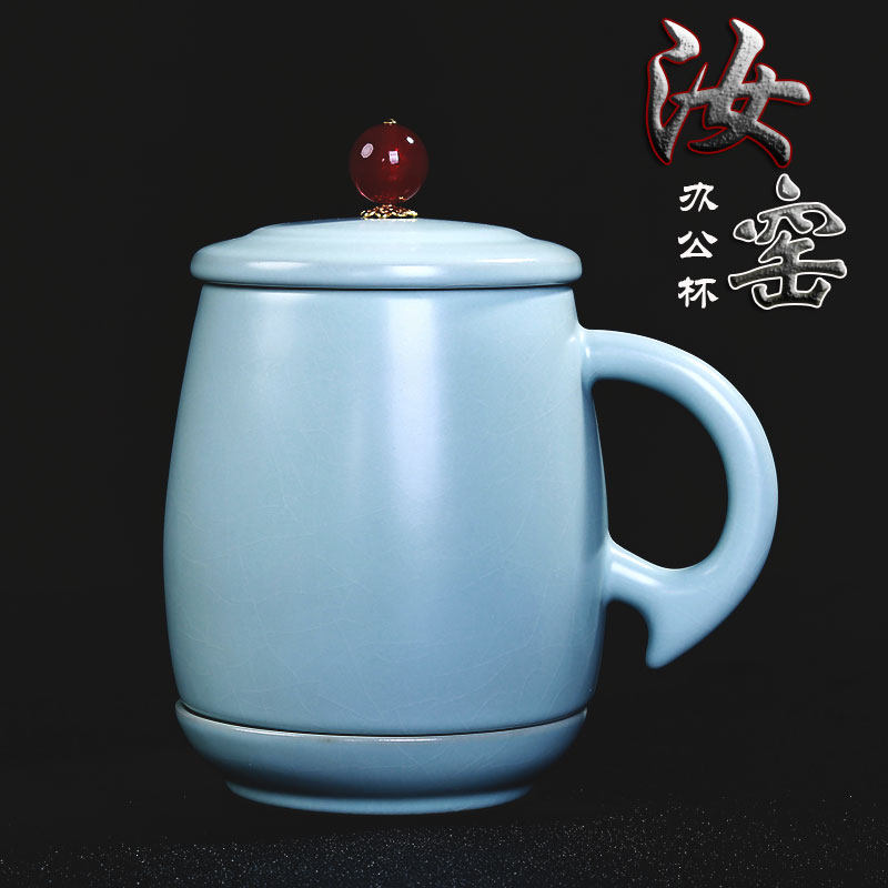 汝窑茶杯陶瓷带盖过滤开片可养汝瓷会议办公室茶具个人泡茶水杯子