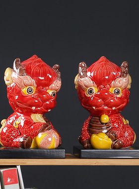 招财麒麟创意摆件 台湾交趾陶手绘工艺品摆设 家居车载装饰品