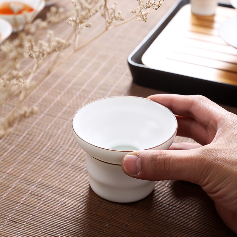 定窑陶瓷过滤 景德镇手绘功夫茶具配件网布过滤器 亚光白茶漏特价