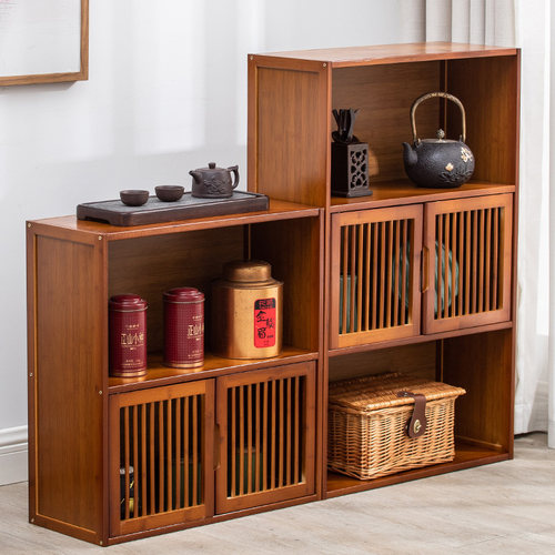 茶叶柜置物架飘窗柜储物柜榻榻米茶具柜多层带门置物架窗台收纳柜