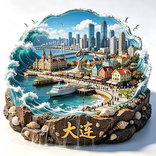 大连海浪金属立体浮雕冰箱贴