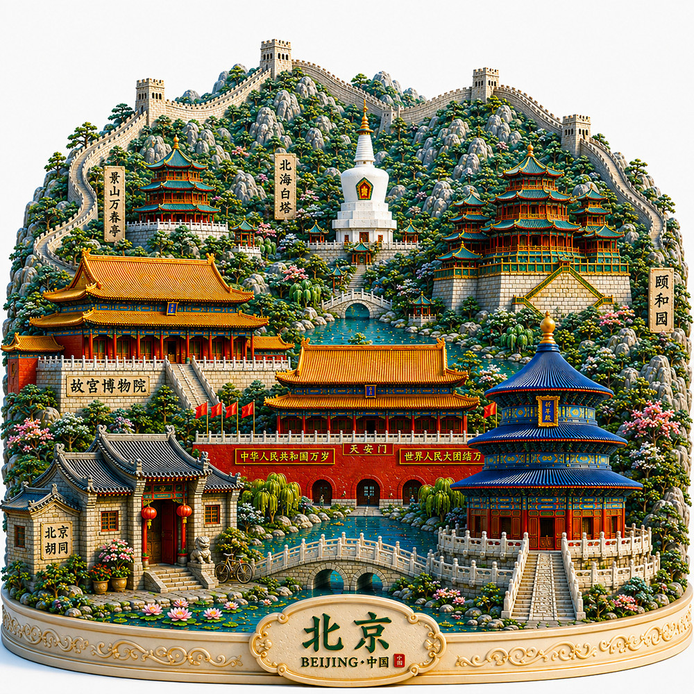 北京金属立体浮雕冰箱贴故宫天坛万里长城天安门装饰纪念品磁吸式