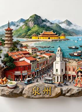 泉州金属浮雕立体冰箱贴开元寺西街钟楼簪花海上丝绸路文创伴手礼