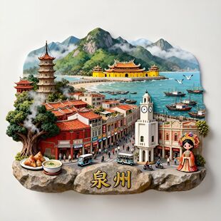 泉州金属浮雕立体冰箱贴开元寺西街钟楼簪花海上丝绸路文创伴手礼