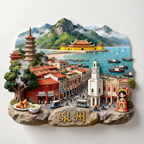 泉州金属浮雕立体冰箱贴开元寺西街钟楼簪花海上丝绸路文创伴手礼