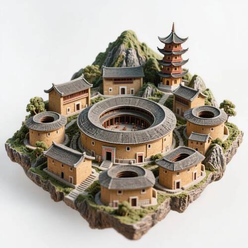 【福建土楼】金属磁吸浮雕冰箱贴5A旅游景点纪念品建筑文创礼物品