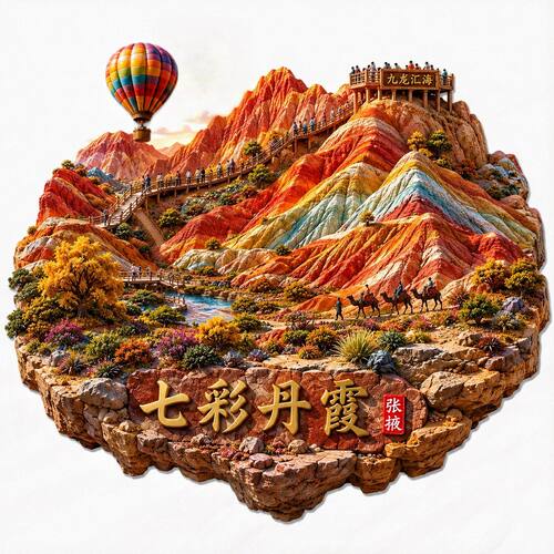 张掖七彩丹霞金属立体浮雕冰箱贴