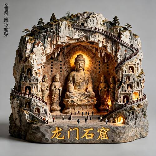 龙门石窟金属浮雕立体冰箱贴