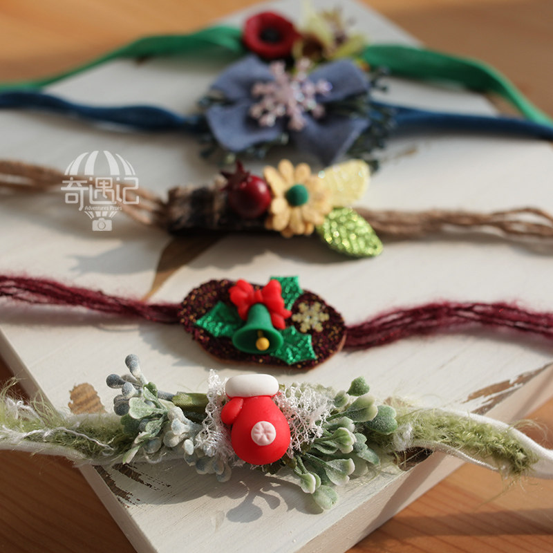 手工圣诞节日发饰儿童摄影道具发带宝宝红色雪花花朵初生婴儿头饰